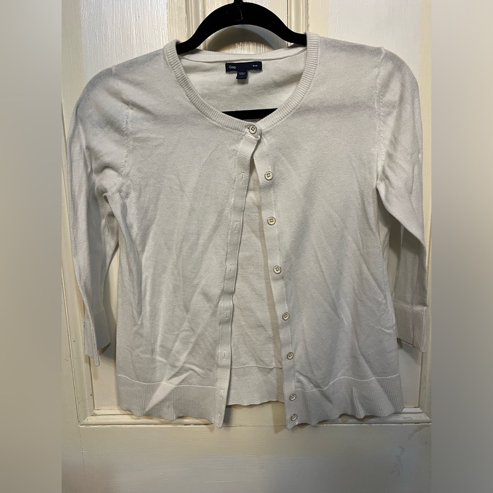 Gap 3/4 Length Sleeve White Cardigan Small